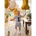 thumbnail image 4 of BemeyourBBs Baby Boys First Birthday Outfits One Years Old Birthday Clothes Waffle Knit Number Embroidery Striped Short Sleeve TShirt Tops and Shorts Set, 4 of 9