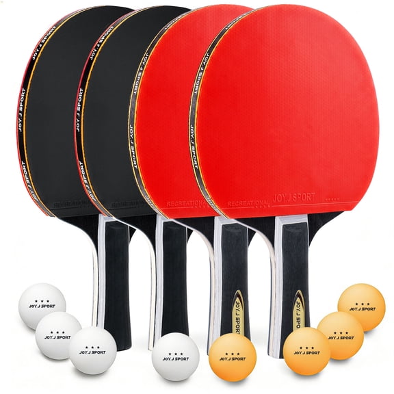 Ping Pong Paddles Set with Balls, 4 Table Tennis Paddles with 8 Balls and Portable Carrying Case, Indoor Outdoor Table Tennis Set for Family Games, Beginners and Adults