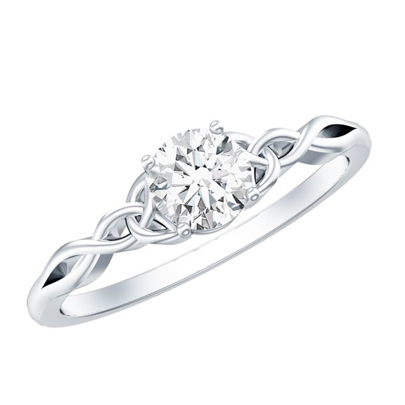 Rosec Jewels Cubic Zirconia Solitaire Ring Half Carat - Celtic Knot Promise Ring for Valentines Day, 925 Sterling Silver, US 4.00
