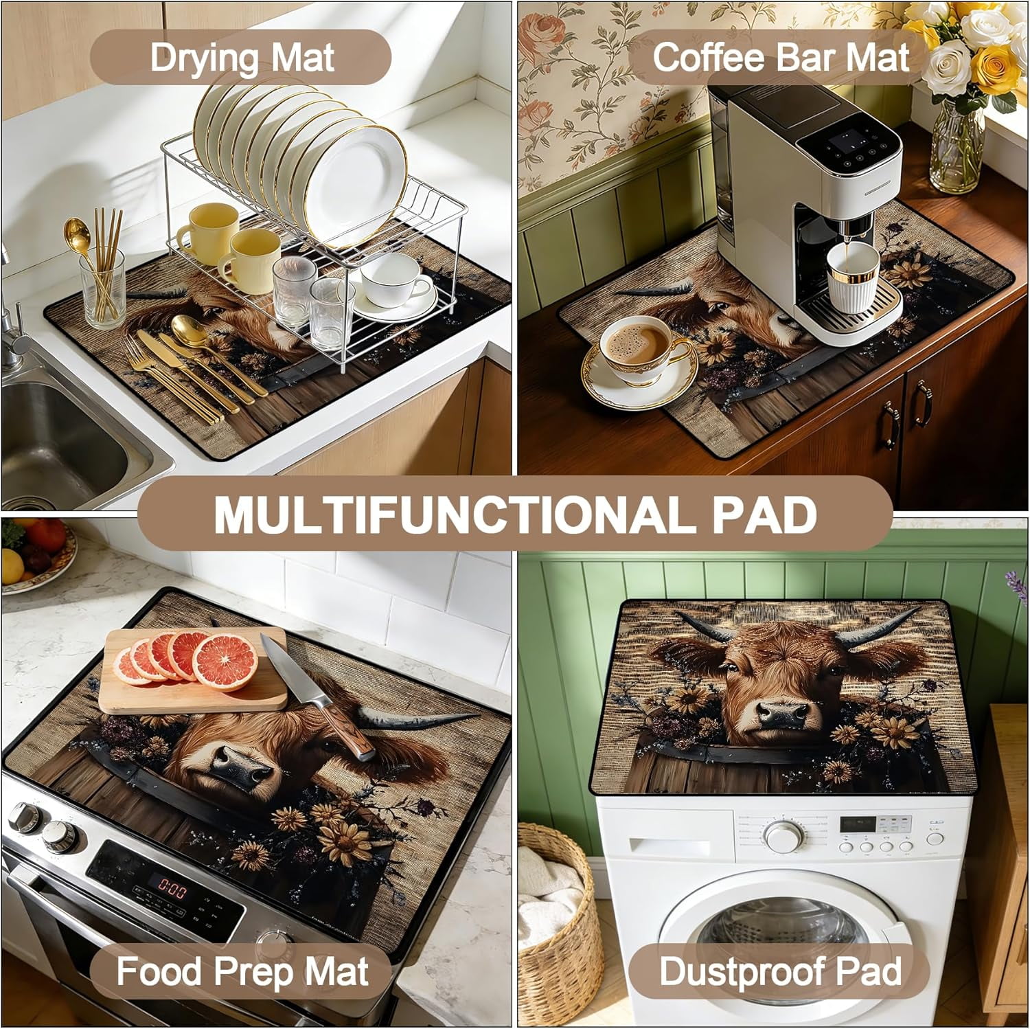 Stove Top Cover for Electric Stoves: All-in-One Heat-Resistant Protector Mat, Non-Slip Kitchen Counter Mat Cow Pattern 28''''x20''''
