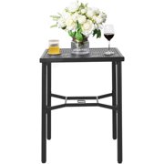 S Bar Table with Umbrella Hole, Steel Metal Frame Bar Height Bistro Table, Outdoor Bar Table for Garden, Backyard, S and Poolside, Black