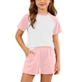 thumbnail image 2 of Girls Summer 2 Piece Outfits Short Sleeve T Shirts Top and Shorts Set Kids Clothing Sets with Pockets Teen Soft Comfy Athletic Casual Sets Sportswear Pink 9-10 Years, 2 of 7