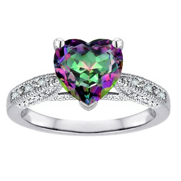 Star K� Heart Shape 8mm Rainbow Mystic Topaz Antique Vintage Style Solitaire Engagement Promise Ring