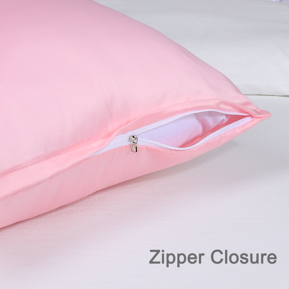 Unique Bargains Silky Satin Zippered Body Pillow Cover, 21" x 54", Peach