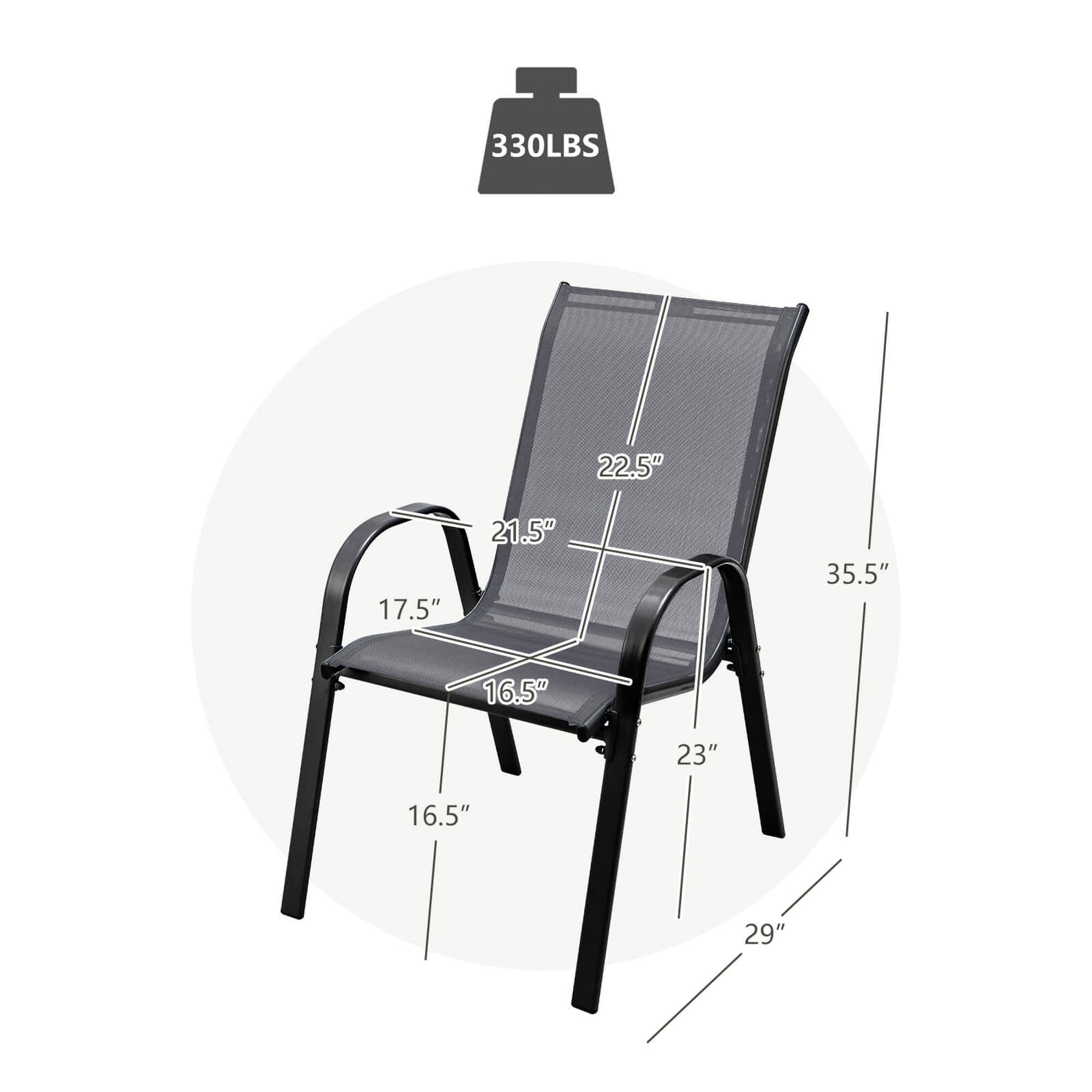 Costway Set of 4 Patio Dining Chairs Stackable Armrest Space Saving Garden  Black & Gray