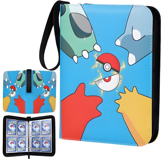 Trading Card Binder 4 Pocket, PU Cover Card Binder for 400 Cards, Premium Trading Card Holder Folders, Double Sided Pocket Card Album for MTG, TCG