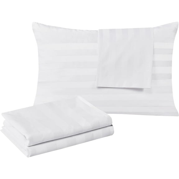 100% Egyptian Cotton King Pillow Protectors Set of 4, 400 Thread Count Sateen Weave Cooling Pillowcase, Easy Care Zippered Style Pillow Covers (Striped White, King)