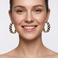 thumbnail image 6 of YEUOYEA Gold Plated Checkered Hoop Earrings for Women, Black White Enamel Wide Hoops, 40mm, 6 of 7