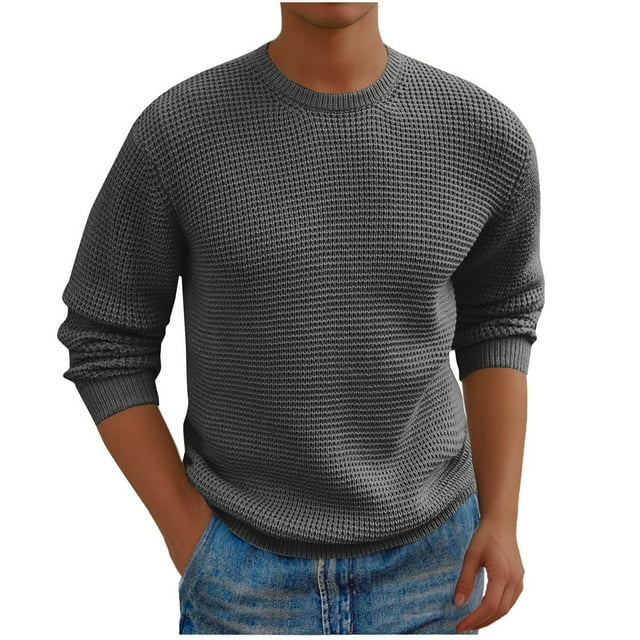 Erwazi Chandails à Col Rond pour Hommes Coupe Régulière Chandail Thermique Automne Hiver Décontracté Manches Longues Chandail