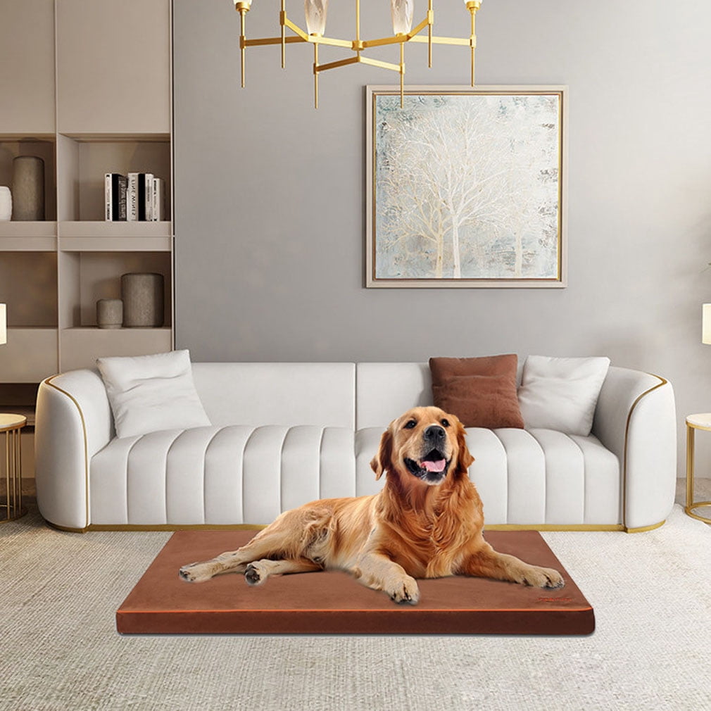 Dog Beds for Large Dogs Orthopedic Dog Bed Memory Foam Dog Mat Removable Washable Cover Brown Plush Flannel Fleece Pet Bed Nonskid Bottom