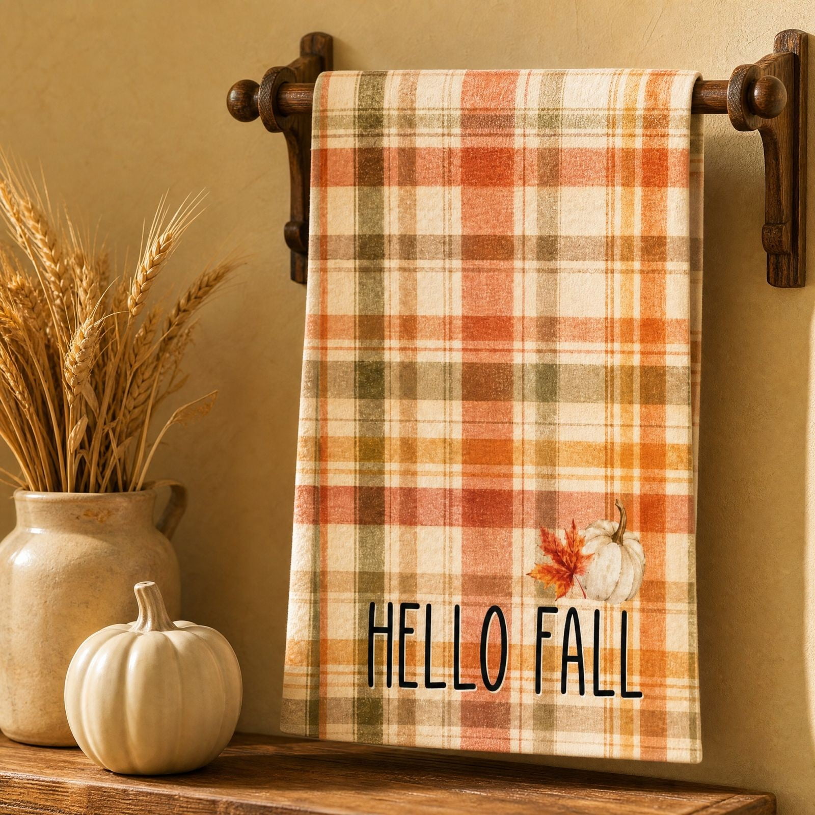 JHRGJIO Fall Towels Set, Thanksgiving Decorations Indoor Outdoor, Polyester Fiber Pumpkin Maple Leaf Plaid Kitchen Towels for Bathroom Hand Dish Drying Home Fall Decor