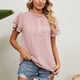 thumbnail image 2 of Blusa de jacquard de manga corta de doble capa de color puro suelta con cuello redondo para mujer para uso diario Rosa S, 2 of 7