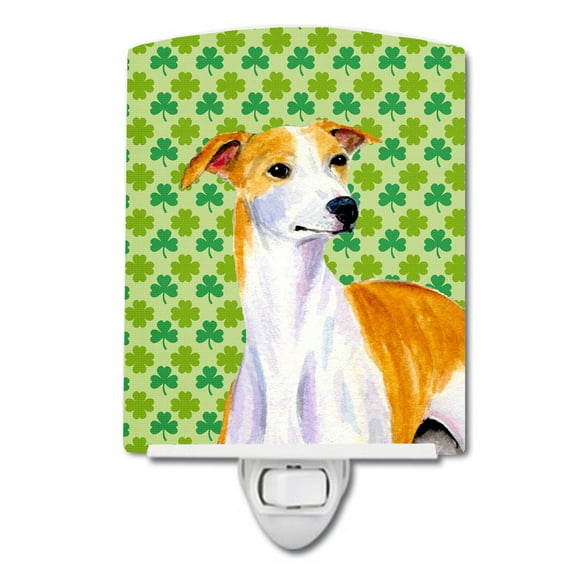 Caroline's Treasures LH9193CNL Whippet St. Patrick's Day Shamrock Portrait Ceramic Night Light, 6x4x3", multicolor