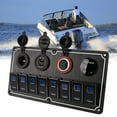 thumbnail image 1 of Panneau de Commutation de Bateau Marin, Étanche 8 Gang Anodiser Noir Bateau Bascule Panneau de Commutation Protection de Surcharge 2 LEDs Bleus pour les Navires, 1 of 8
