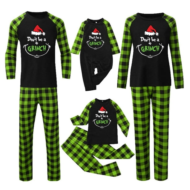 Conjuntos de pijamas navideños familiares a juego Grinch 2024, pijama de Grinch con parte superior y pantalones de pijama a cuadros, pijama de Grinch para niños y adultos para la familia, 9 Meses