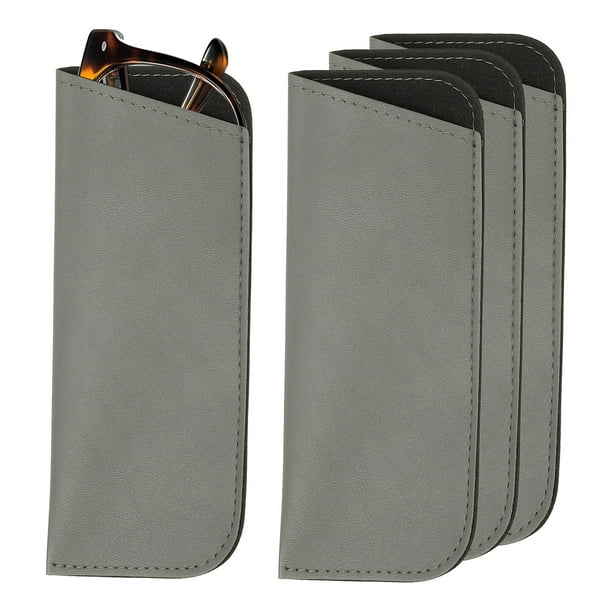 4Pcs Estuches Suaves para Gafas, Estuche de Gafas de Cuero Portátil para Hombres y Mujeres (Gris)