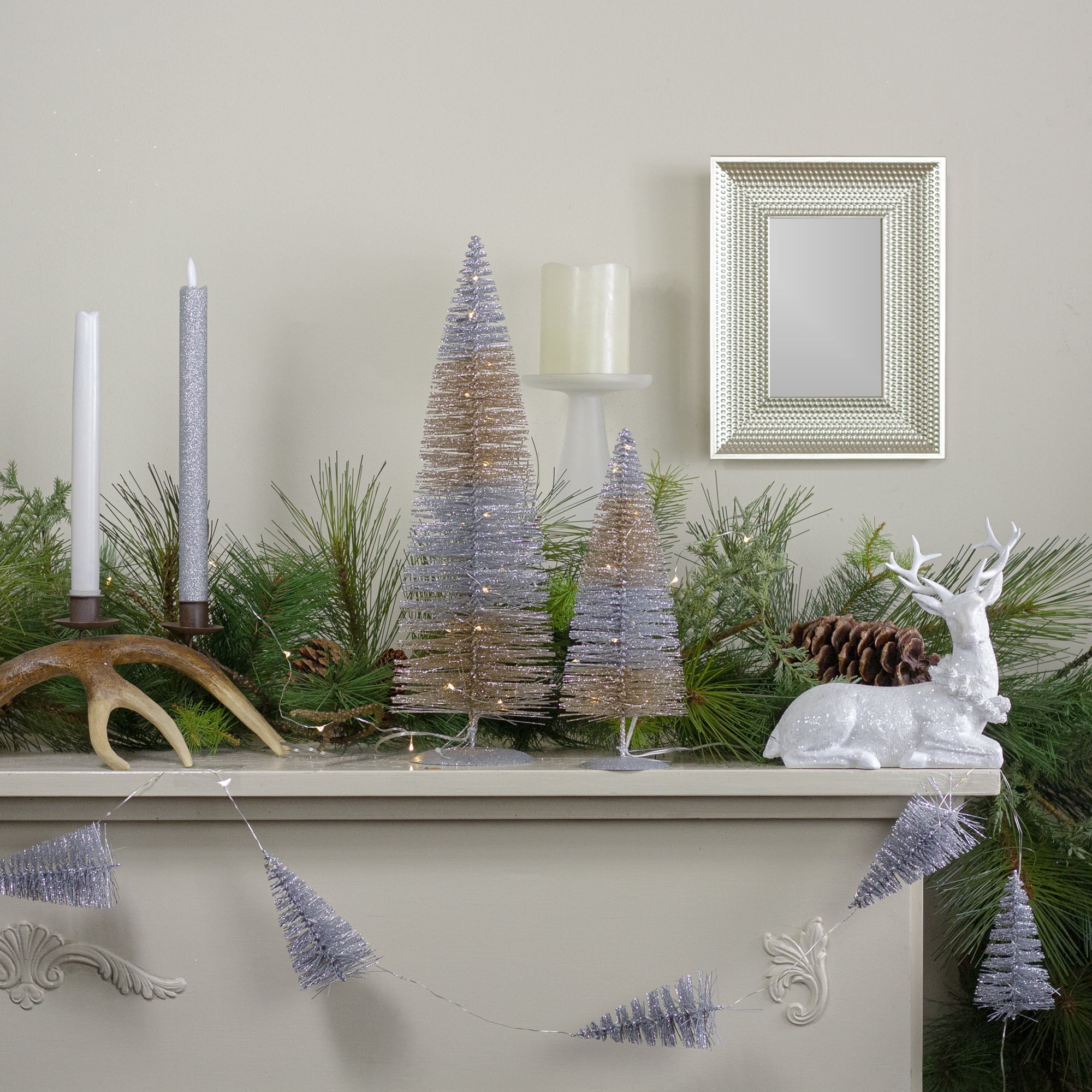 16" LED Lighted Silver and Gold Sisal Christmas Tree Warm White Lights
