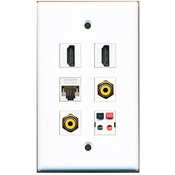 RiteAV - 2 HDMI 2 Port RCA Yellow 1 Port Cat5e Ethernet White 1 Port Speaker Wall Plate