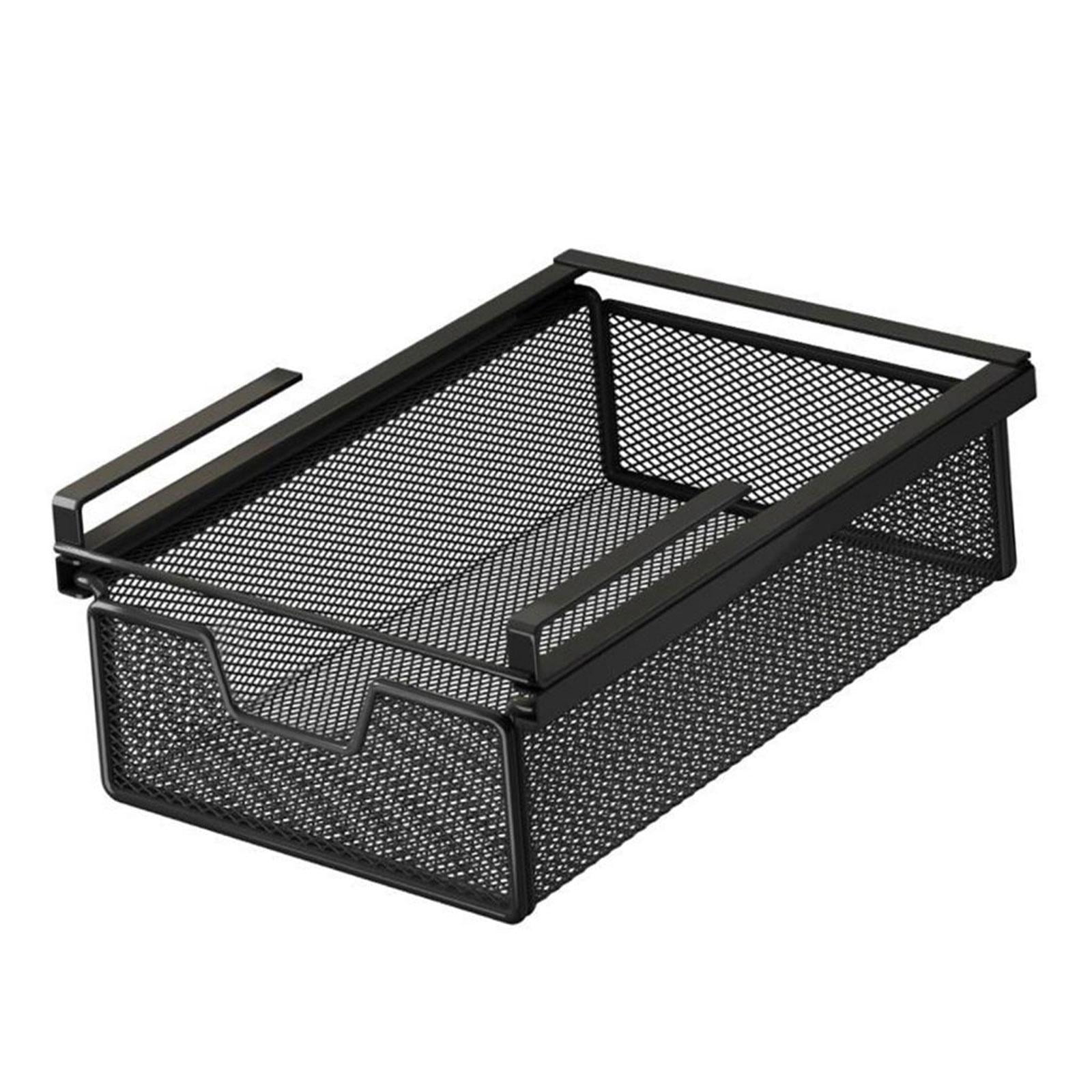 Drawer Storage Basket Under Shelf Organizer Steel Wire Mesh Pull Out Design for Desk Kitchen Counter Wardrobe