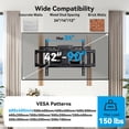 thumbnail image 3 of MountFTV Full Motion TV Mount with Outlet for 42-90 Inch TV, Holds up to 150lbs, Fits 24" Wood Studs, Max 600x400mm, TV Wall Mount with Power Outlet Strip Support Swivel, Tilt, Extension, Level, 3 of 9