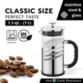 thumbnail image 3 of STPgoods French Press Coffee Maker 1.1 Qt (1 L) Glass & Stainless Steel Cafetiere, 3 of 6