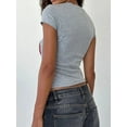 thumbnail image 6 of Women Short Sleeve Baby Tee Y2k Flower Graphic Printed Crop Top Slim Fit Crew Neck Tees Grey XL, 6 of 7