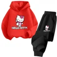 thumbnail image 3 of Conjunto de 2 piezas de sudadera y pantalones con estampado de dibujos animados de Hello Kitty Kawaii para primavera y otoño, ropa para niños de 2 a 14 años, chándal de moda, 3 of 5