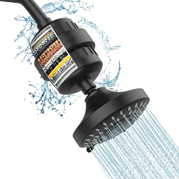 HIBIBUD Shower Head and 15 Stage Shower Filter Combo,High Pressure 5 Spray Settings Filtered Showerhead with Water Softener Filter Cartridge for Hard Water Remove Chlorine and Harmful Substances