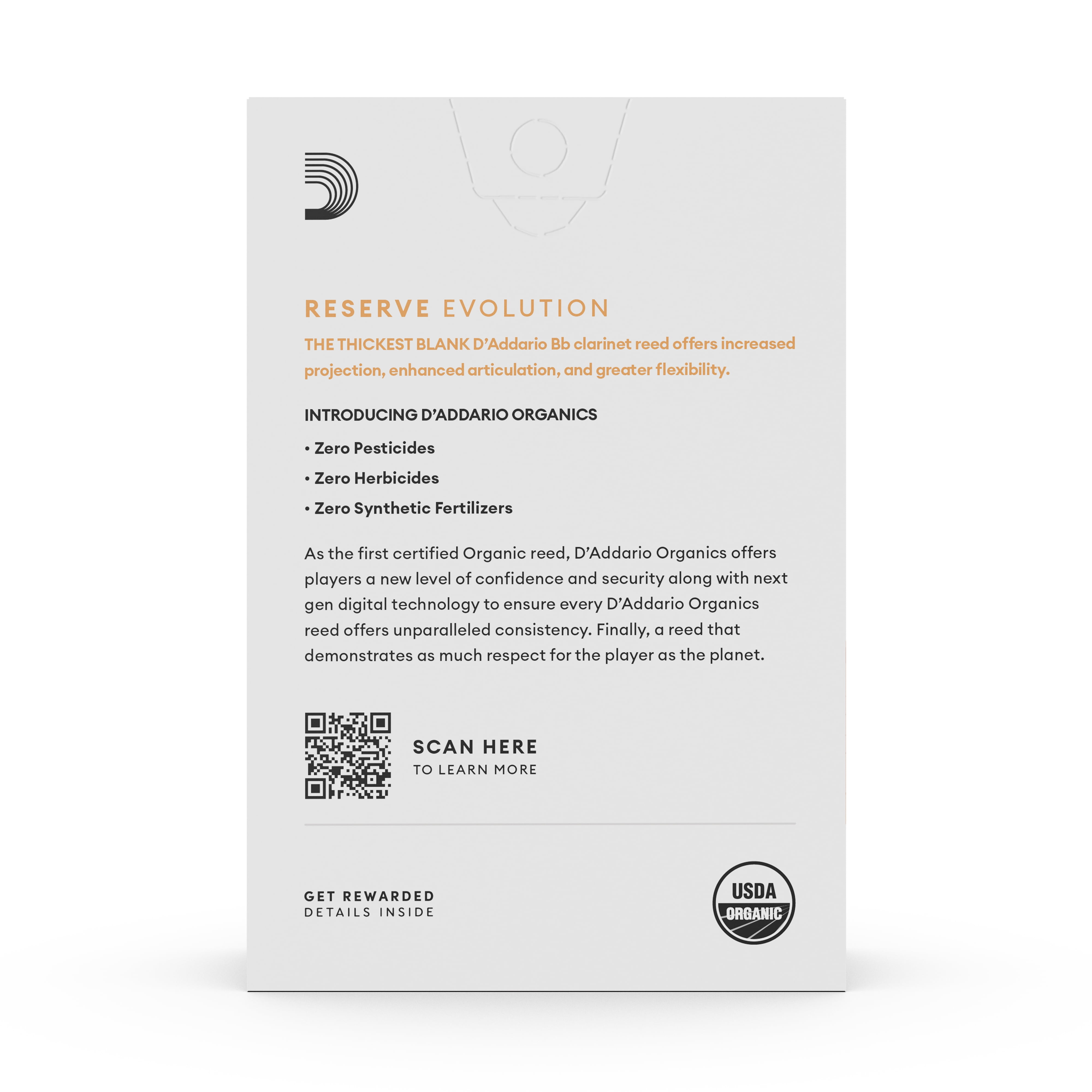 D'Addario Organic Reserve Evolution Bb Clarinet Reeds, Strength 5.0, 10-pack