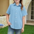 thumbnail image 5 of OIOLOYJM Girls Short Sleeve Dress Shirts Kids Spring Summer Cozy Soft School Uniform Casual Button Down Lapel Collared Shirt Sky Blue 9-10 Year, 5 of 5
