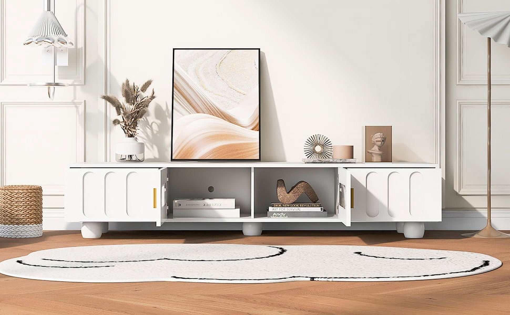 Euroco Modern TV Stand with Storage Cabinets and Drawers, Cable Management Hole and Metal Handles, Entertainment Center