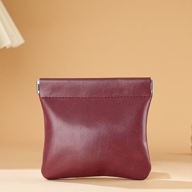 Pequeño Monedero Burdeos, Monedero de Monedas Portátil, Monedero de Monedas con Cierre Automático, Organizador de Cuero Falso, Bolso, Bolsillo para Transportar Monedas, Bolsillo para Joyas Conveniente