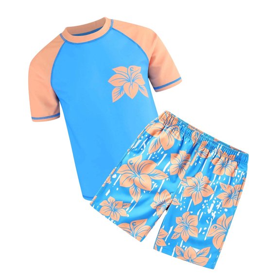 HAYIMI Flower Printed Beach For Kids Boys Outfit Sets With Comfortable And Graphic O-Neck Short Sleeve T-Shirts With Shorts Relaxed Fit Clothes Sets