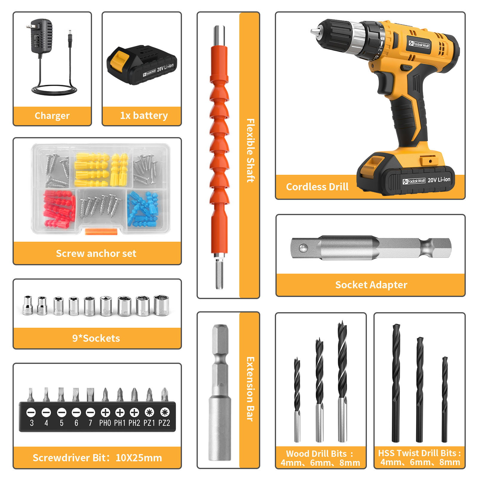 FADAKWALT 20V Cordless Drill Kit with Battery & Charger photo 8