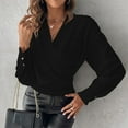 thumbnail image 2 of Mikilon Women's Business V-Neck Shirts Long Sleeve Solid Color Blouses Cinch the Waist Tops, 2 of 7