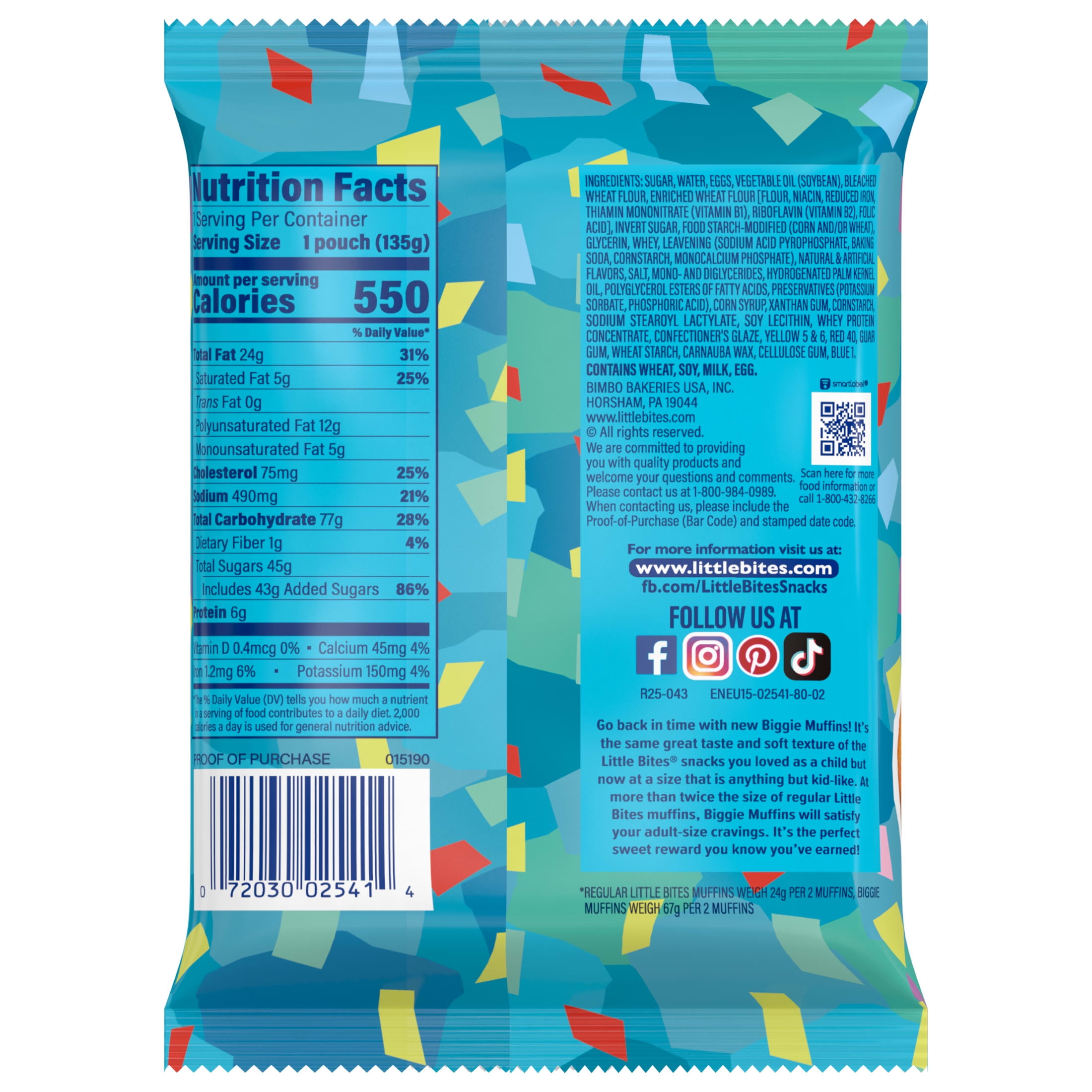 Little Bites Bring On The Party Cake Biggie Muffins, 4 Count, Cake and Sprinkles Muffins, 4.75 oz Pouch