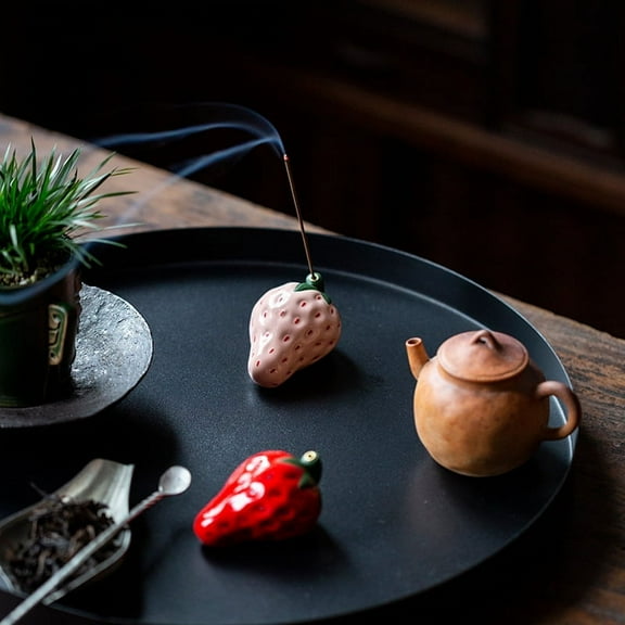 Ceramic Handmade Strawberry Incense Stick Holder , Unique Ash Catcher Inscent Tray and Decorative Gift, Home Decor