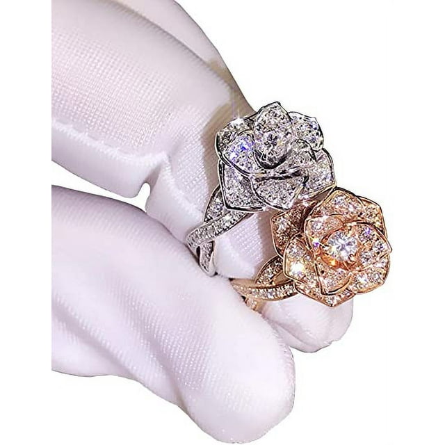 Anillos de rosas 3D Anillos de diamantes simulados CZ Anillos de oro rosa Rin rosa