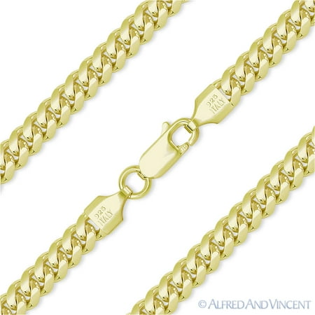 4.9mm Miami Cuban / Curb Link Italian Chain Bracelet in Solid .925 Sterling Silver w/ 14k Yellow Gold