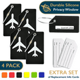 thumbnail image 1 of ComfiTime Etiquetas de Equipaje de Silicona Aprobadas por la TSA, Identificador con Cubierta de Privacidad, Presilla de Acero Inoxidable, Bolsa de 4, Color Negro, 1 of 10