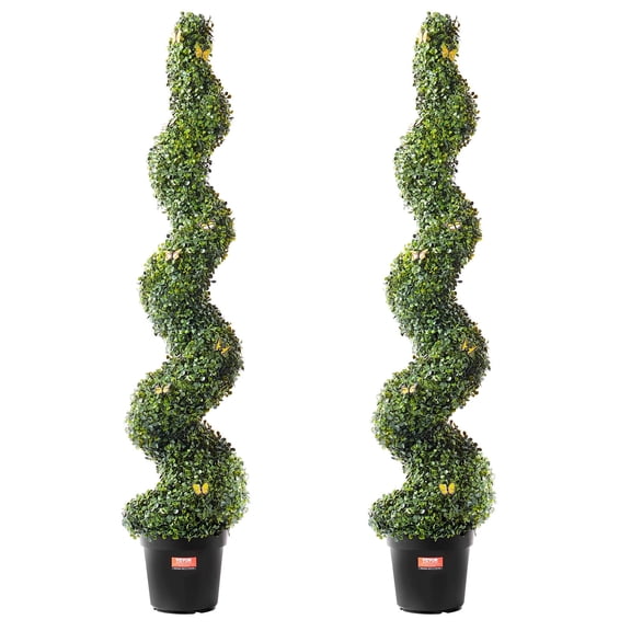 VEVOR Artificial Boxwood Topiary Tree, 60 inch Tall (2 Pieces), Spiral Faux Topiary Trees, Faux Plant w/ Extra Leaves & Pot & Small Decoration, UV Rated Greenery Set for Home Decor Indoor/Outdoor