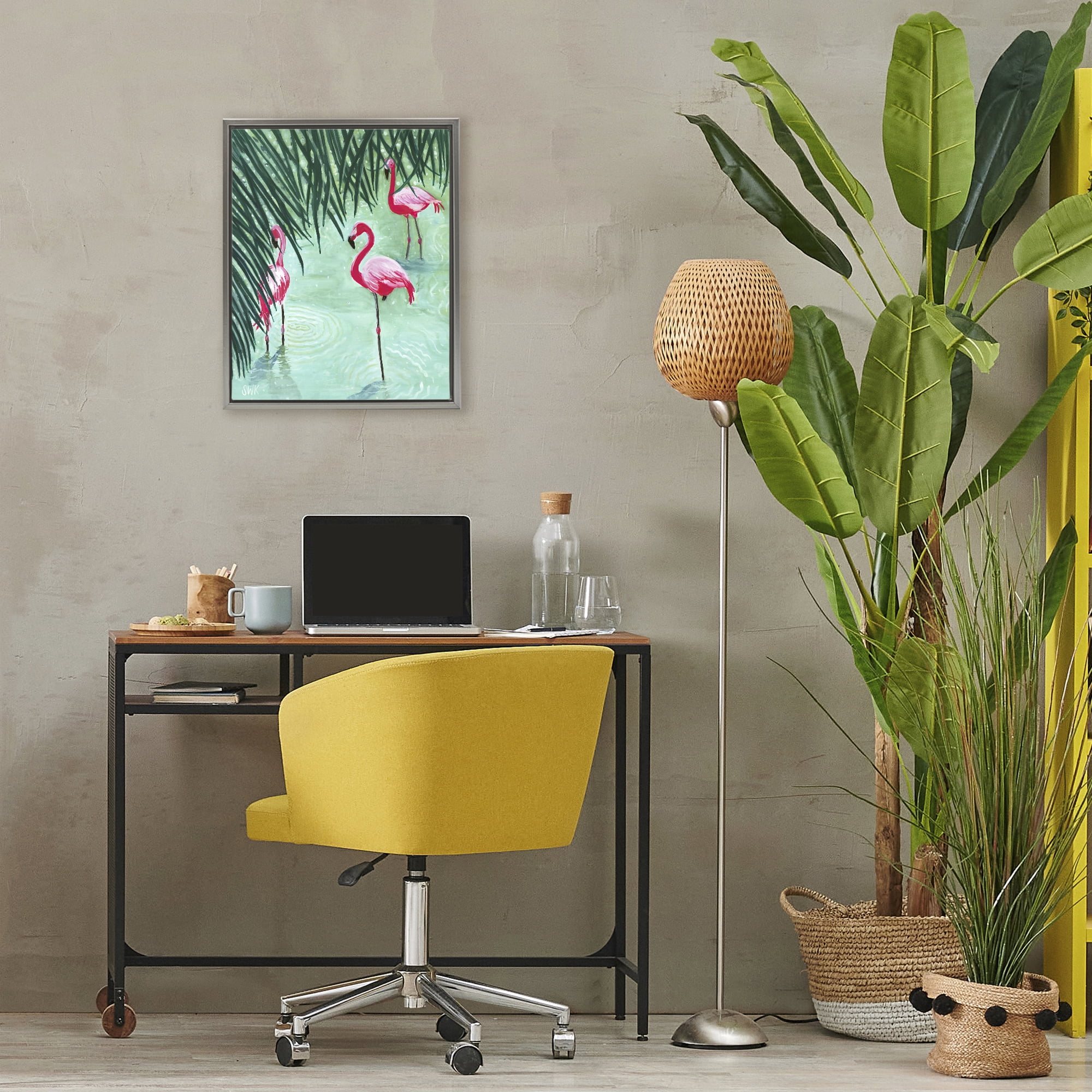 Stupell Industries Shallow Flamingo Pond Gray Framed Floater Canvas Wall Art, design by Sarah Waldron Kimball