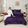 thumbnail image 4 of Erosebridal Baroque Gothic Print Bedding Sets Queen with Comforter,Purple Boho Floral Duvet Insert,Retro Jacquard Comforter Sets Queen Size,Super Cozy Room Decorative Reversible,3pcs, 4 of 8