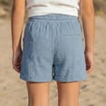 thumbnail image 4 of FINALGANG Girls Kids Casual Shorts Solid Color Elastic High Waist Patch Pocket Lightweight Breathable Summer Shorts For Daily Wear Light Blue 6-7 Years, 4 of 5