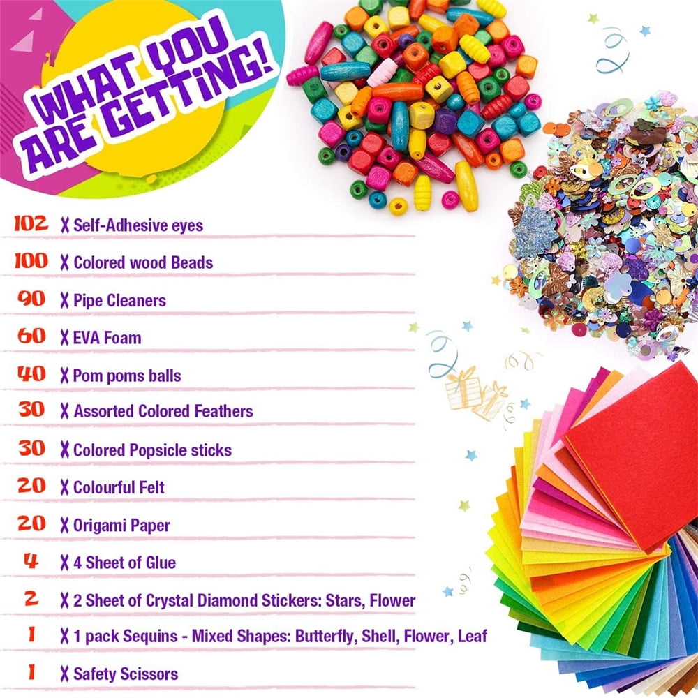 Fangsheng 500 Pcs DIY Art Supplies with Pipe Cleaners, Pom Poms for Toddlers