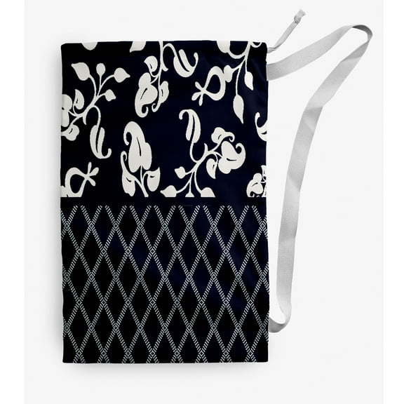 Simply Daisy Scroll Dot 18 x 29 in Navy Laundry Bag