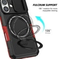 thumbnail image 3 of ELEHOLD Rugged Case for iPhone 17 with Sliding Camera Lens Cover Rotation Ring Holder Stand Function Compatible with Mag Safe Shockproof Cover for iPhone 17  - Black+Red, 3 of 10
