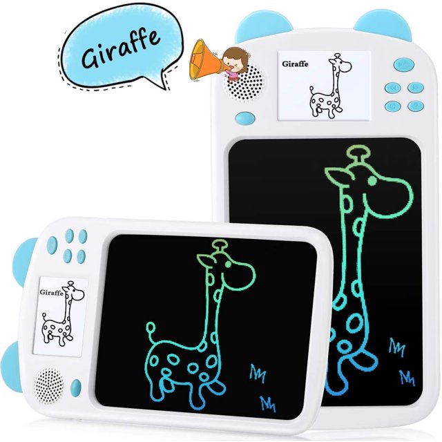 Colorful Writing Board 8.5 Inch Drawing Board For Children With Built-In Stick Figure Pictures In The Screen, Word Reading Function, Blue