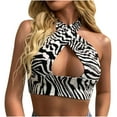 thumbnail image 1 of Sexy Casual Mujer Sin mangas Impreso Camis Cuello halter Tops Señoras Ahueca hacia fuera el chaleco Pompotops lopia997483, 1 of 9
