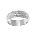 thumbnail image 3 of 14k white gold hand engraved Hawaiian plumeria scroll band ring diamond cut edge 8mm size 7, 3 of 6